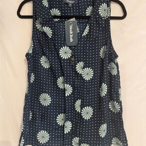 Modcloth Navy and Mint Floral Sleeveless Blouse